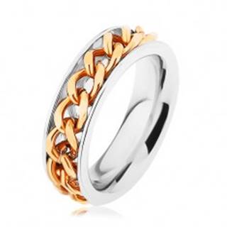 Oceľový prsteň, retiazka zlatej farby, zrkadlový lesk - Veľkosť: 51 mm
