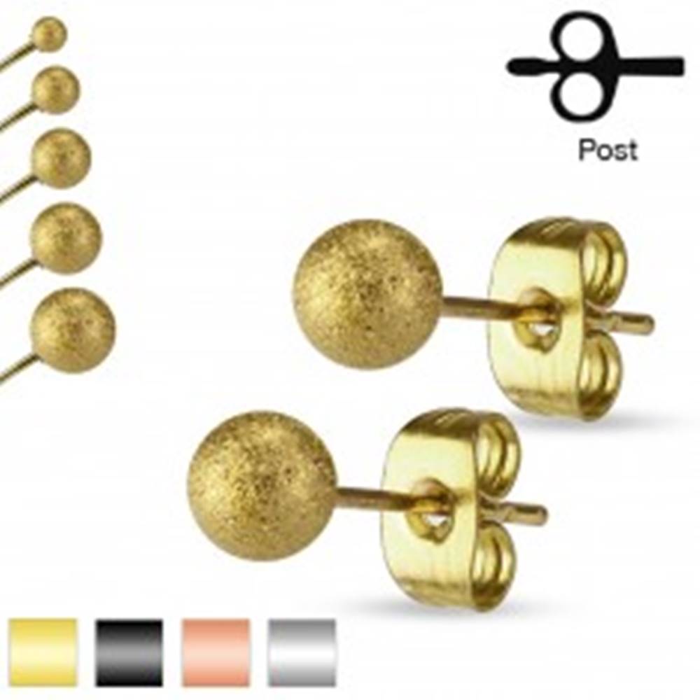 Šperky eshop Puzetové náušnice, chirurgická oceľ, pieskované trblietavé guličky, 6 mm - Farba: Čierna