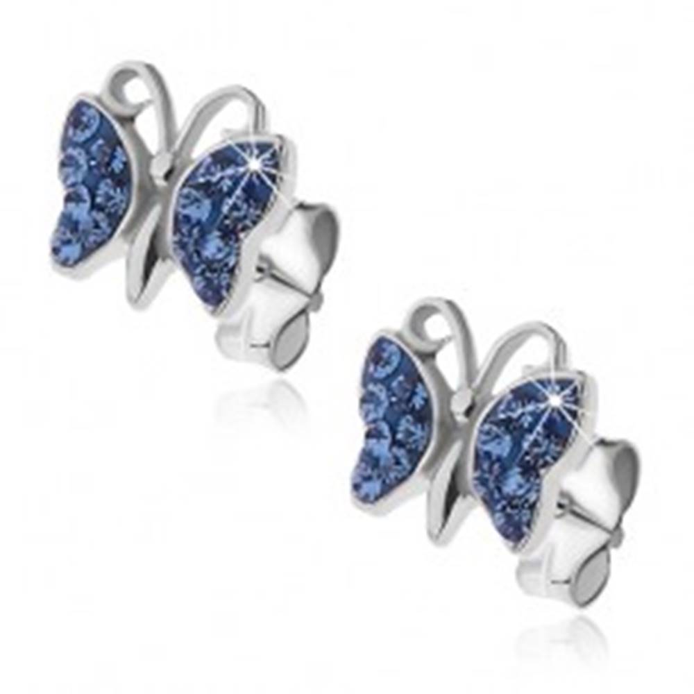 Šperky eshop Strieborné náušnice 925 - motýlik s modrými zirkónmi