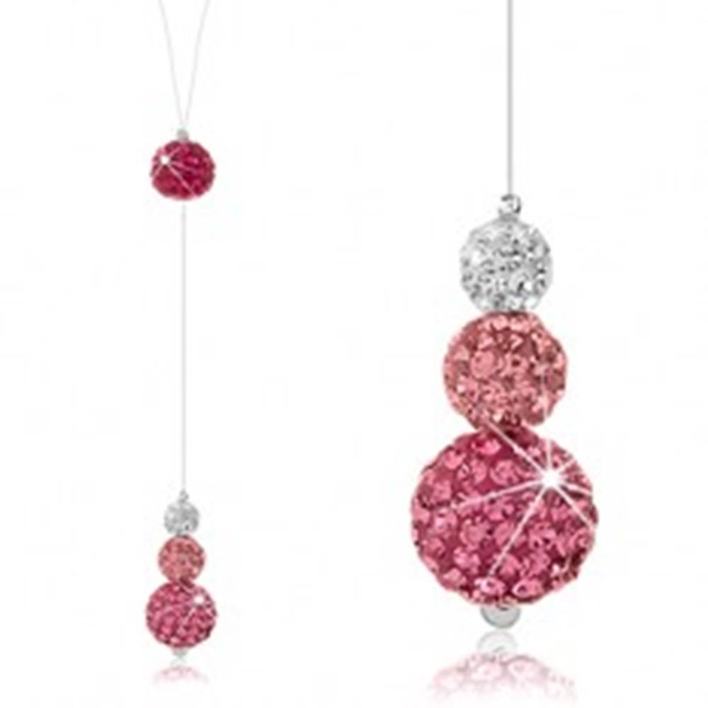 Šperky eshop Trblietavý náhrdelník, striebro 925, guličky s kryštálmi na silone, biela a ružová farba