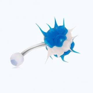Oceľový piercing do pupka, modro-biela strapatá gulička zo silikónu