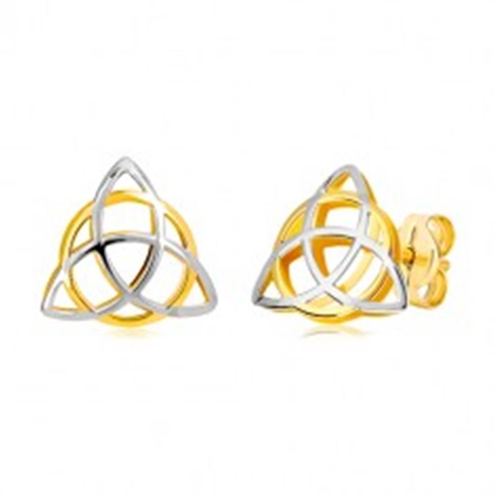 Šperky eshop Dvojfarebné náušnice v 14K zlate - trojcípy keltský uzol s kruhom