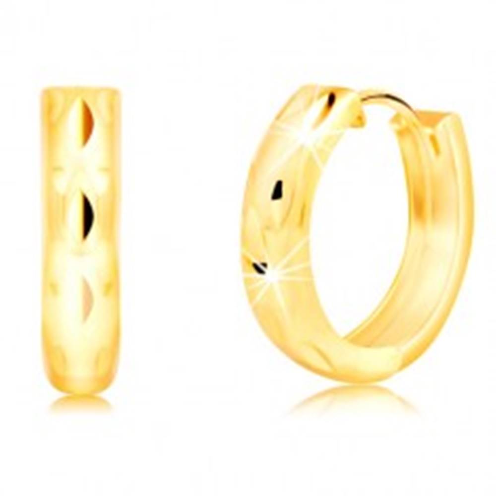 Šperky eshop Okrúhle náušnice zo 14K žltého zlata so zvislými zrnkovými jamkami