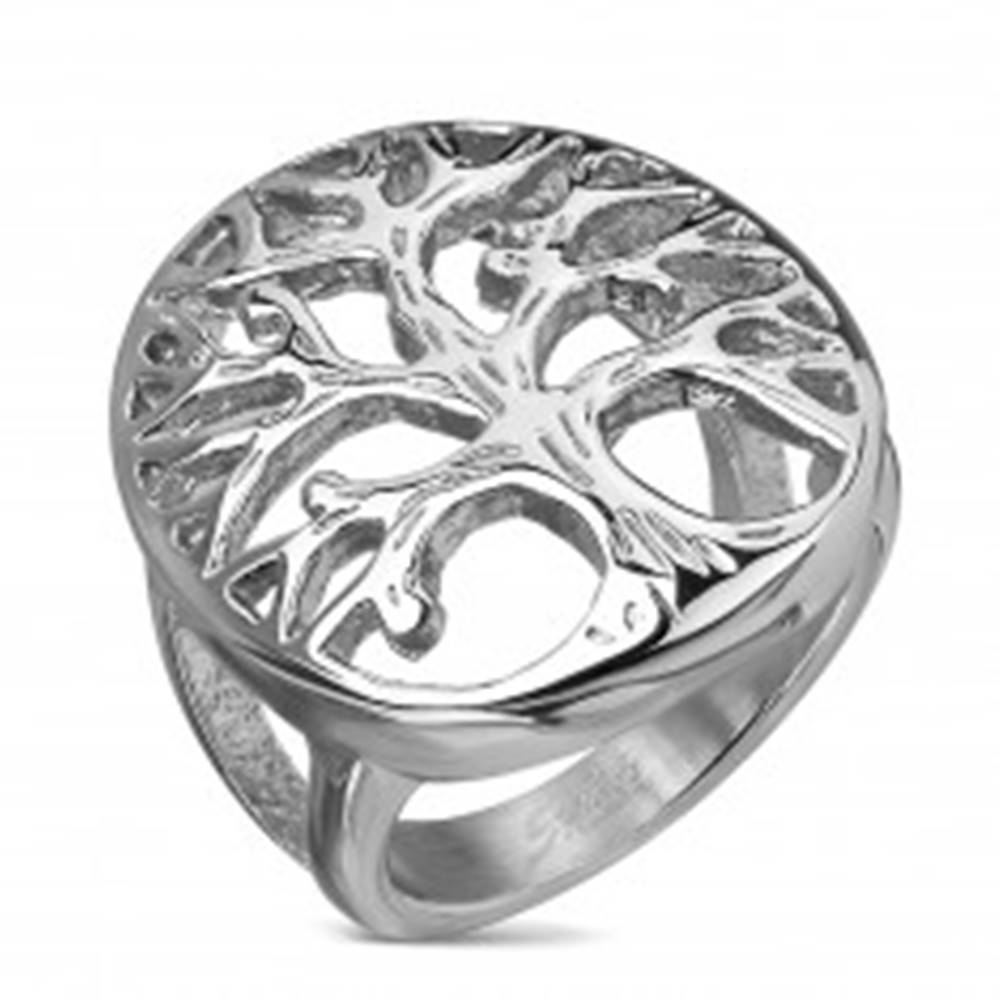 Šperky eshop Prsteň z chirurgickej ocele s motívom stromu života vo veľkom ovále, strieborná farba - Veľkosť: 49 mm