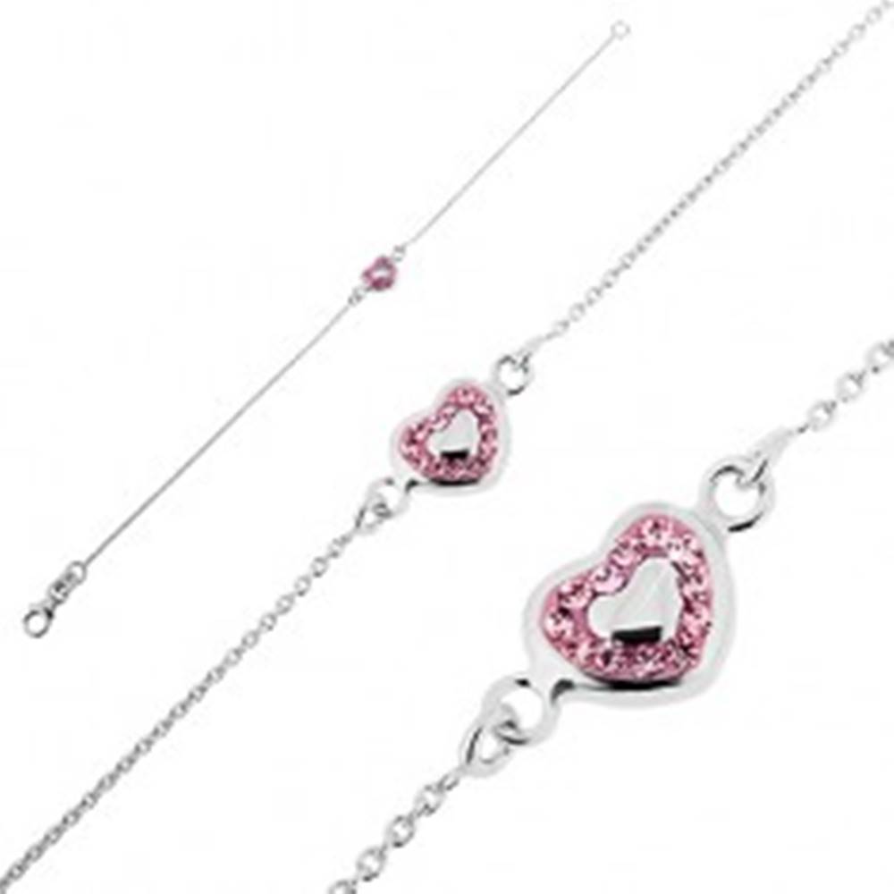Šperky eshop Strieborný náramok 925 - ružové srdce s výplňou a zirkónikmi