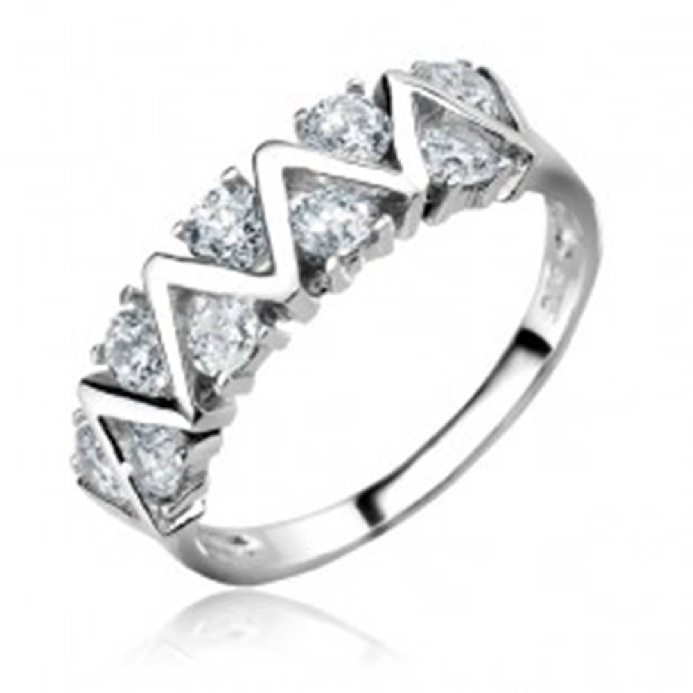 Šperky eshop Strieborný prsteň 925 - CIKCAK línia s čírymi zirkónmi - Veľkosť: 51 mm
