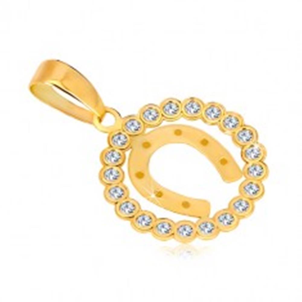 Šperky eshop Prívesok zo žltého 14K zlata - zirkónový kruh a podkova pre šťastie