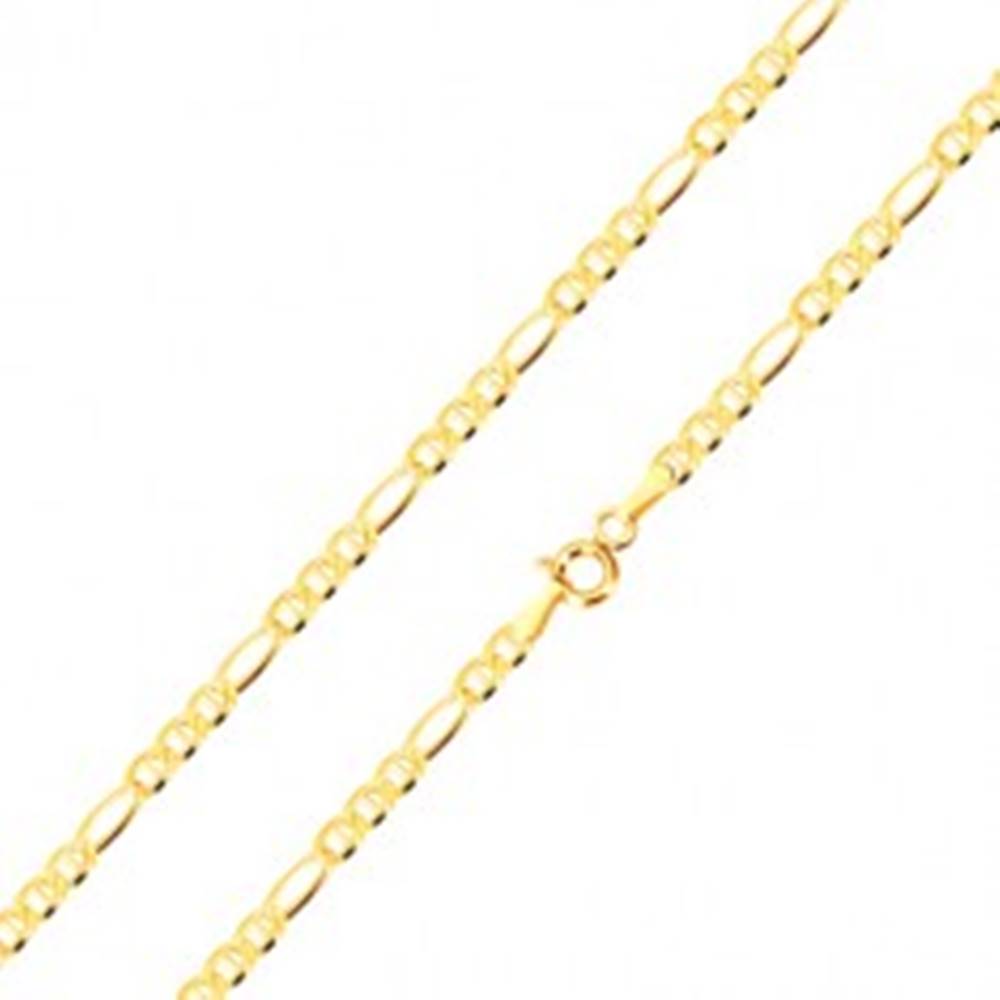 Šperky eshop Retiazka v zlate 585 - vzor Figaro, oválne očká predelené paličkou, 500 mm