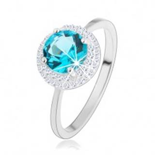 Ligotavý prsteň, striebro 925, okrúhly zirkón akvamarínovej farby, číry lem - Veľkosť: 46 mm