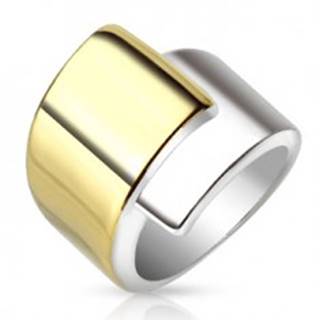 Oceľový prsteň, široké prekrývajúce sa ramená zlatej a striebornej farby - Veľkosť: 52 mm
