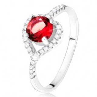 Prsteň s asymetrickým zirkónovým srdcom, červený kameň, striebro 925 - Veľkosť: 49 mm