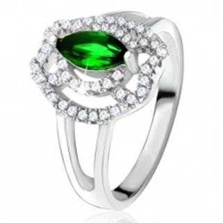 Prsteň so zeleným zrniečkovým kameňom, zirkónové oblúky, striebro 925 - Veľkosť: 49 mm
