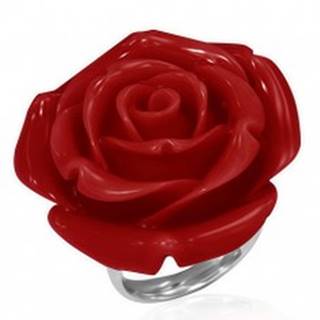 Prsteň z ocele - červená vykvitnutá ruža zo živice - Veľkosť: 51 mm