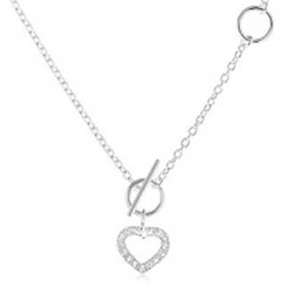 Strieborný 925 náhrdelník, zirkónový obrys súmerného srdca a retiazka
