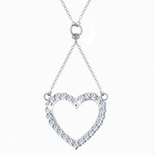 Strieborný náhrdelník 925, retiazka a prívesok - zirkónová kontúra srdca