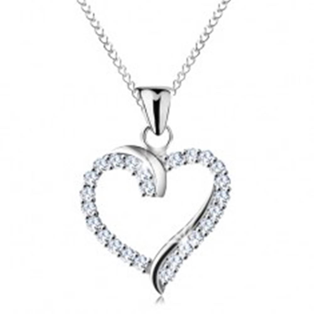 Šperky eshop Náhrdelník zo striebra 925, zirkónový obrys srdca s lesklými líniami, tenká retiazka