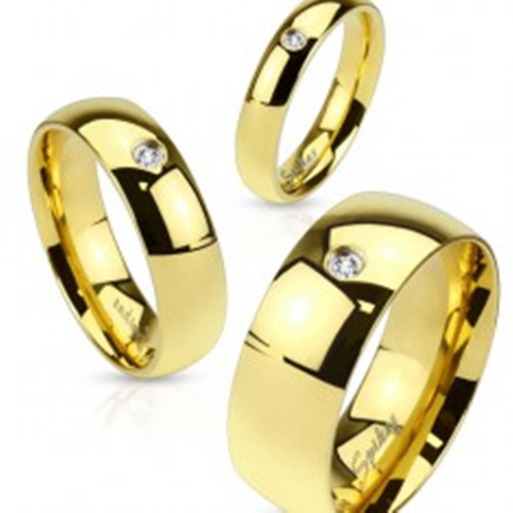 Šperky eshop Obrúčka z ocele 316L zlatej farby, číry zirkónik, lesklý hladký povrch, 8 mm - Veľkosť: 59 mm