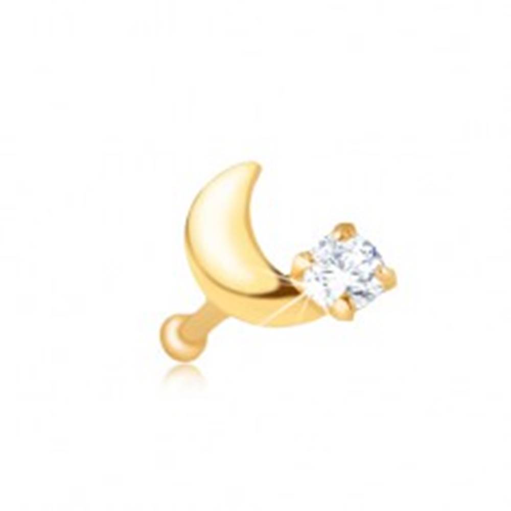 Šperky eshop Piercing do nosa v žltom 9K zlate - rovný, kosáčik mesiaca, zirkón