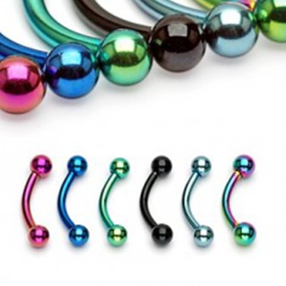 Šperky eshop Piercing do obočia anodizovaný titán s guličkami - Rozmer: 1,2 mm x 10 mm x 4x4 mm, Farba piercing: Dúhová