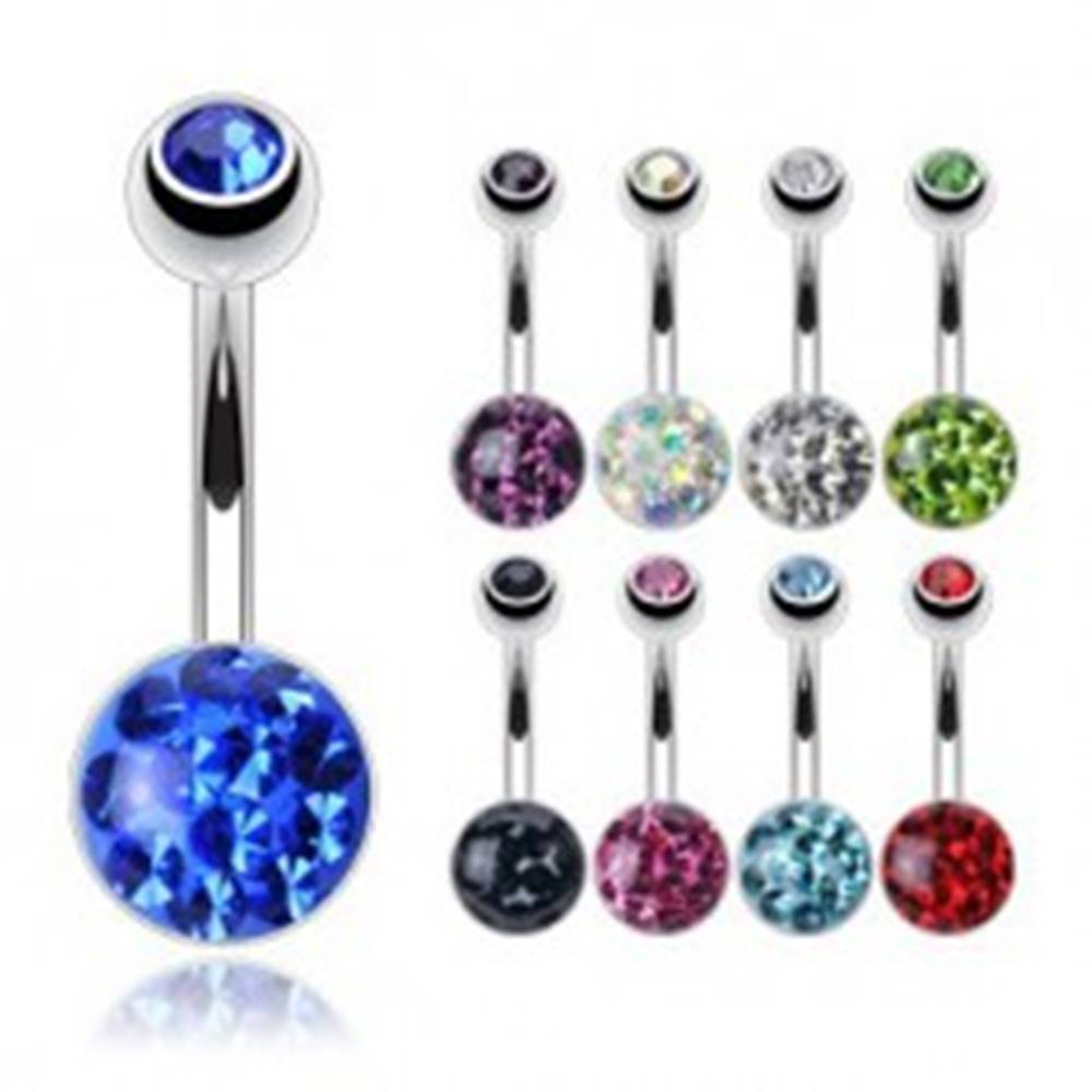 Šperky eshop Piercing do pupku z ocele 316L - zirkón zaliaty priehľadnou glazúrou, rôzne farby zirkónov - Farba zirkónu: Aqua modrá - Q