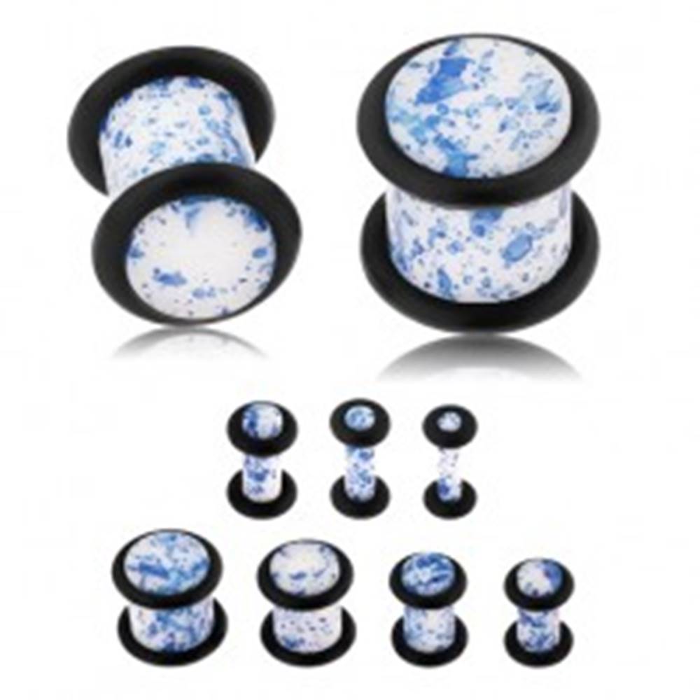Šperky eshop Plug do ucha z akrylu, biely povrch pofŕkaný modrou farbou, gumičky - Hrúbka: 10 mm