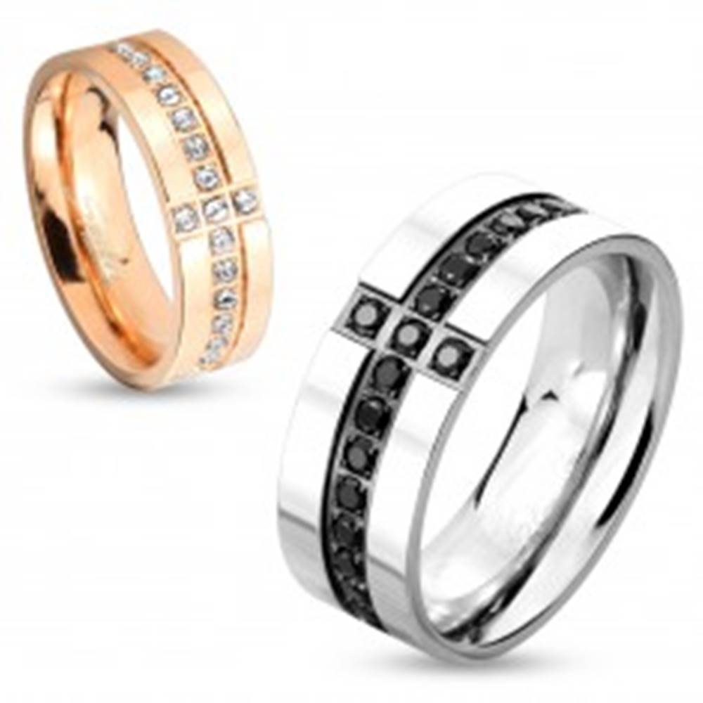 Šperky eshop Prsteň z ocele 316L, medený odtieň, trblietavé číre zirkónové línie, 6 mm - Veľkosť: 49 mm