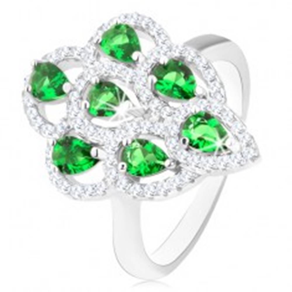 Šperky eshop Prsteň zo striebra 925, ligotavý strapec zo zelených zirkónov s čírym lemom - Veľkosť: 49 mm