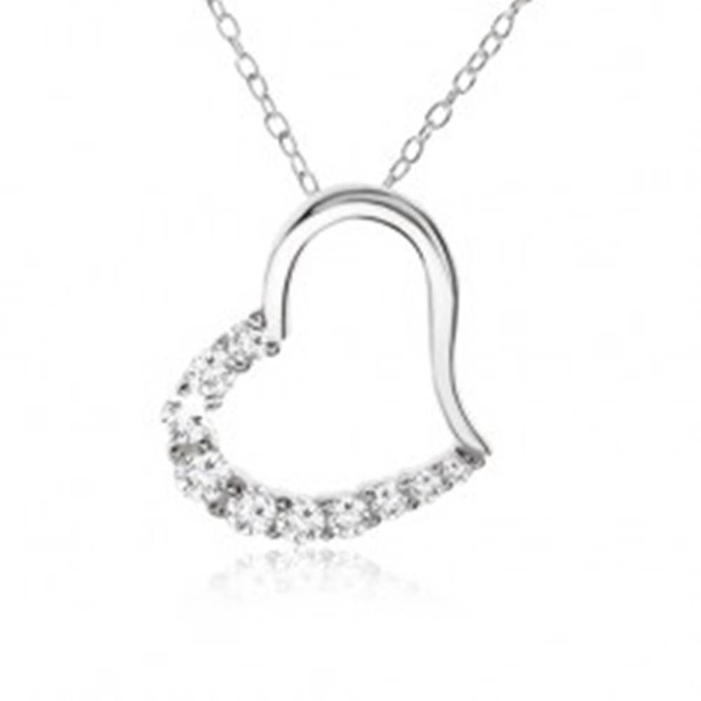 Šperky eshop Retiazka, obrys srdca so zirkónovou polovicou - náhrdelník, striebro 925
