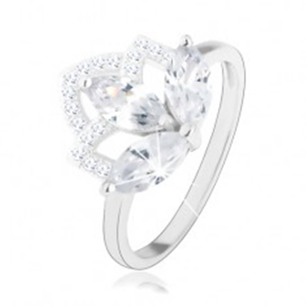 Šperky eshop Ródiovaný strieborný prsteň 925, číry zirkónový kvet s trblietavou korunkou - Veľkosť: 49 mm