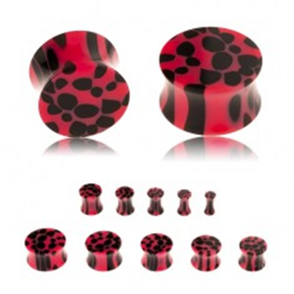 Šperky eshop Sedlový akrylový plug do ucha, ružovo-čierny vzor - leopardie škvrny - Hrúbka: 10 mm