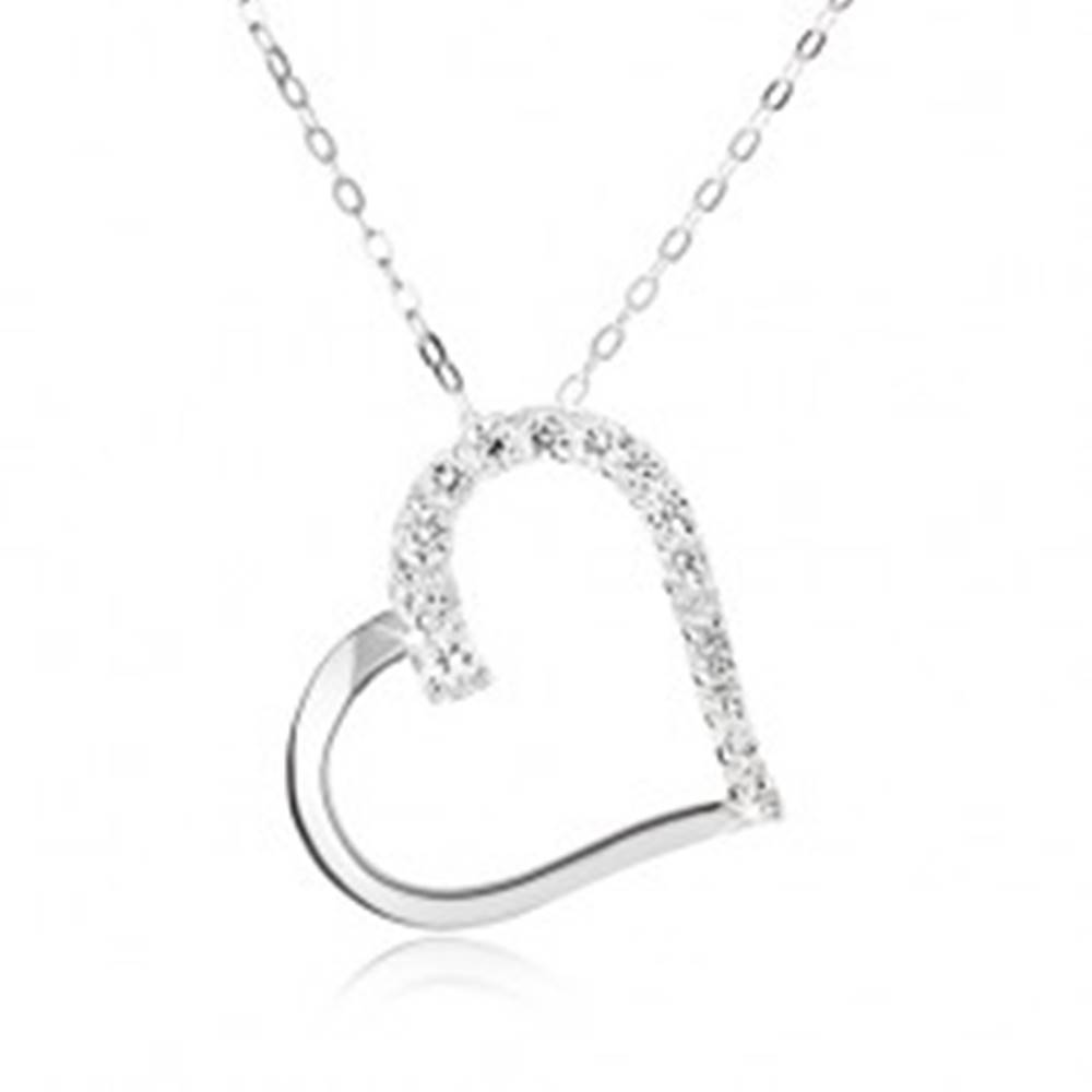 Šperky eshop Strieborný 925 náhrdelník, retiazka a obrys súmerného srdca, číre kamienky