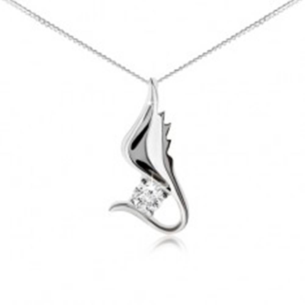 Šperky eshop Strieborný 925 náhrdelník, retiazka, lesklé krídlo s čírym zirkónom