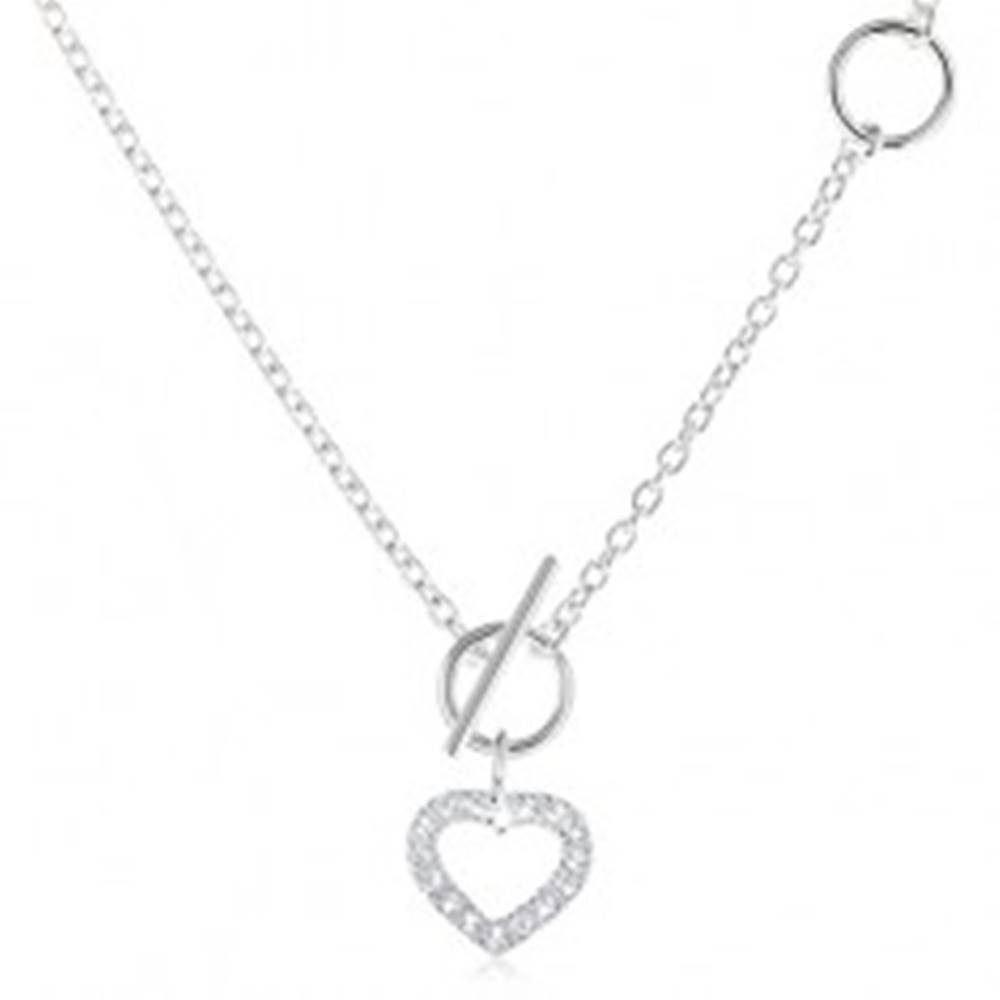 Šperky eshop Strieborný 925 náhrdelník, zirkónový obrys súmerného srdca a retiazka