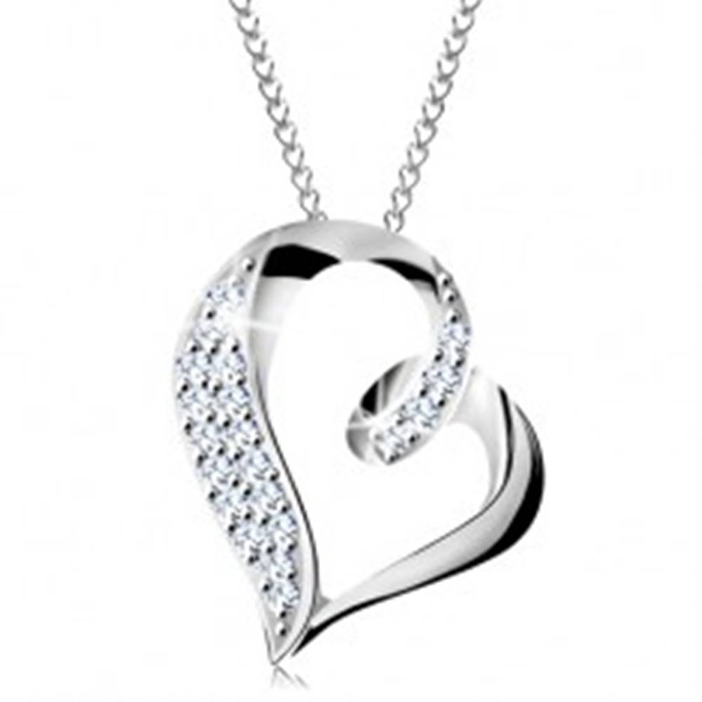 Šperky eshop Strieborný náhrdelník 925, nepravidelná kontúra srdca so slučkou a zirkónikmi