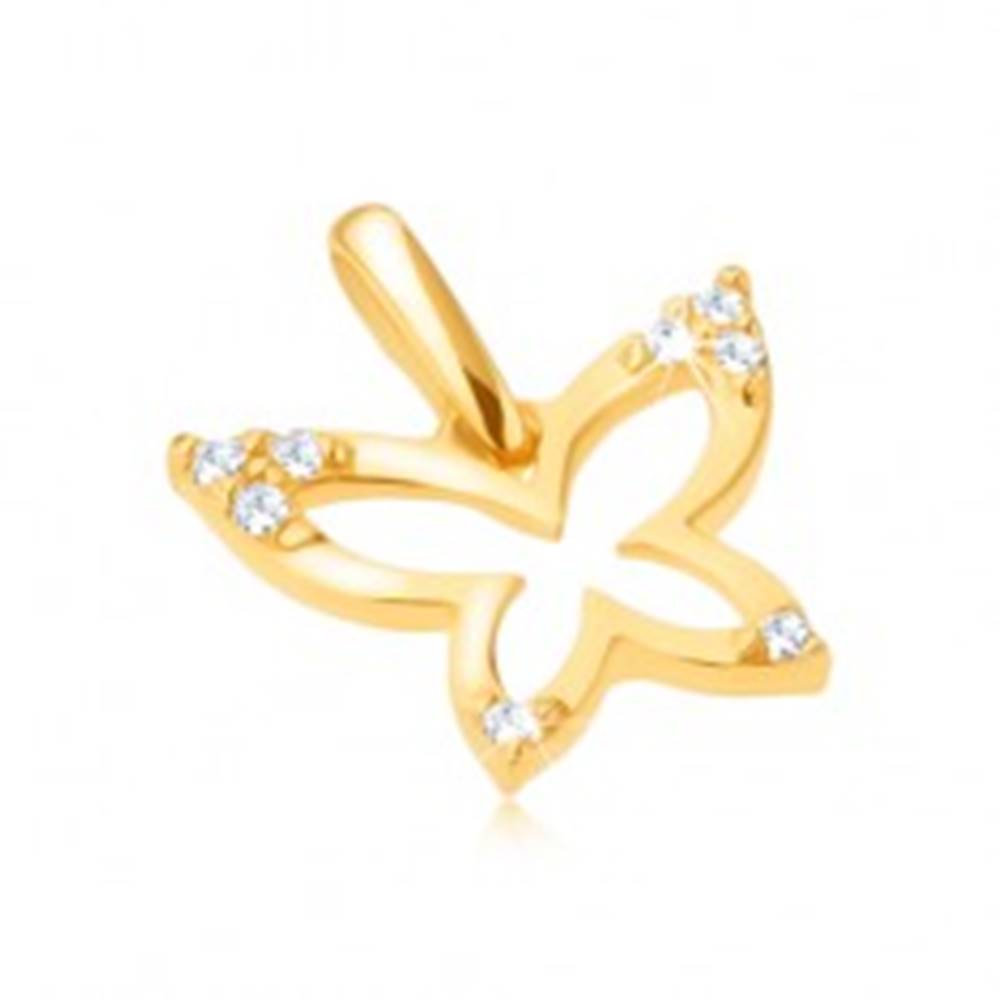 Šperky eshop Zlatý prívesok 375 - ligotavý obrys motýľa, zirkónové cípy krídel