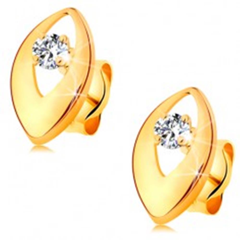 Šperky eshop Briliantové náušnice v žltom 14K zlate - žiarivý diamant v lesklom zrnku