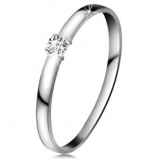 Briliantový prsteň v bielom 14K zlate - diamant čírej farby, lesklé ramená - Veľkosť: 49 mm