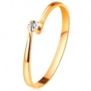 Briliantový prsteň zo žltého 14K zlata - diamant v kotlíku medzi zúženými ramenami - Veľkosť: 49 mm