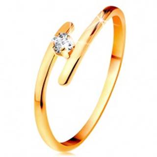 Diamantový prsteň v žltom 14K zlate - žiarivý číry briliant, tenké predĺžené ramená - Veľkosť: 49 mm