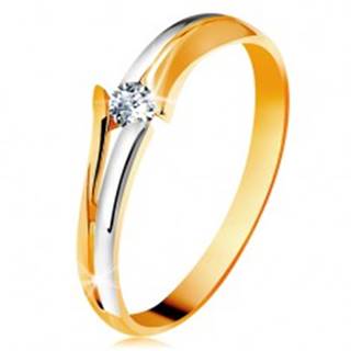Diamantový zlatý prsteň 585, žiarivý číry briliant, rozdelené dvojfarebné ramená - Veľkosť: 49 mm