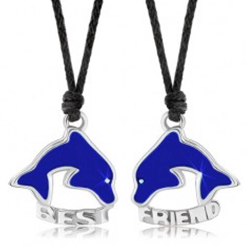 Šperky eshop Dva náhrdelníky pre priateľov, modré priehľadné delfíny, BEST FRIEND