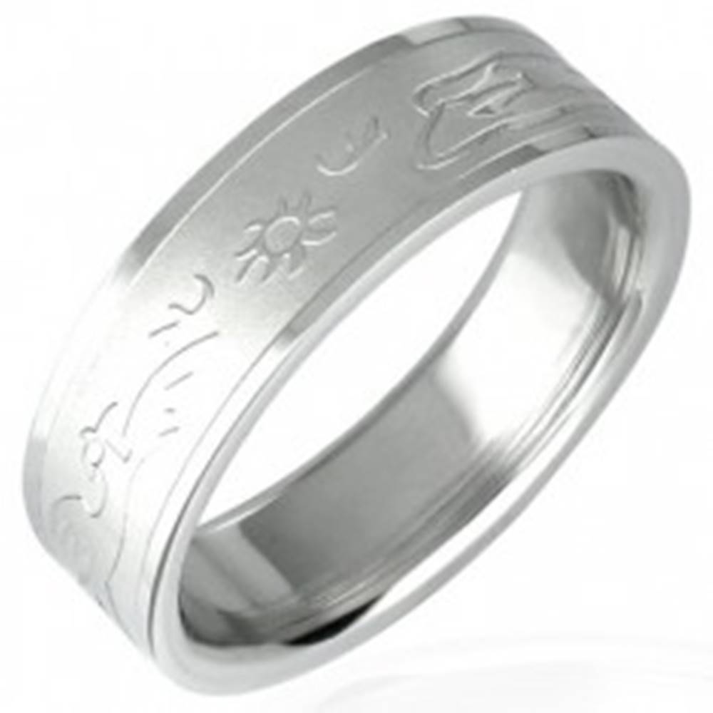 Šperky eshop Oceľový prsteň so vzorom zapadajúceho slnka - Veľkosť: 51 mm