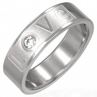 Prsteň z ocele - LOVE so zirkónom - Veľkosť: 51 mm