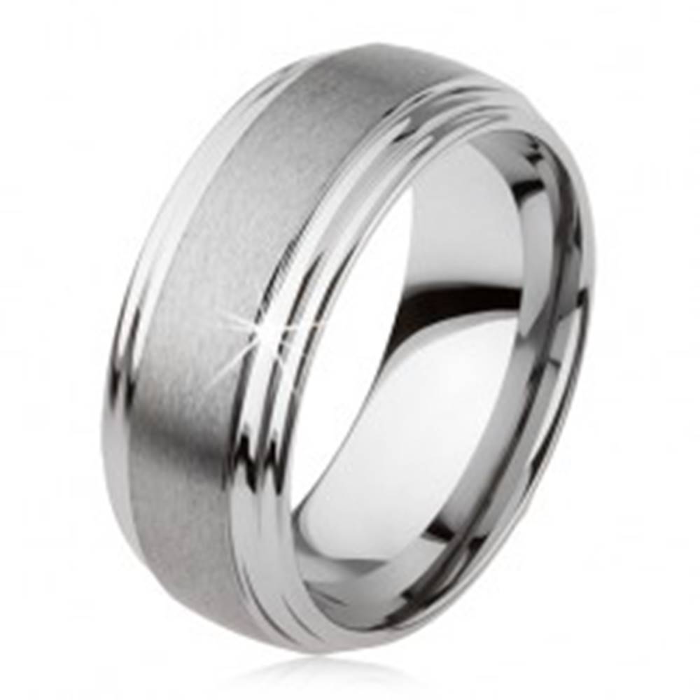 Šperky eshop Hladký tungstenový prsteň, jemne vypuklý, matný povrch, strieborná farba - Veľkosť: 49 mm
