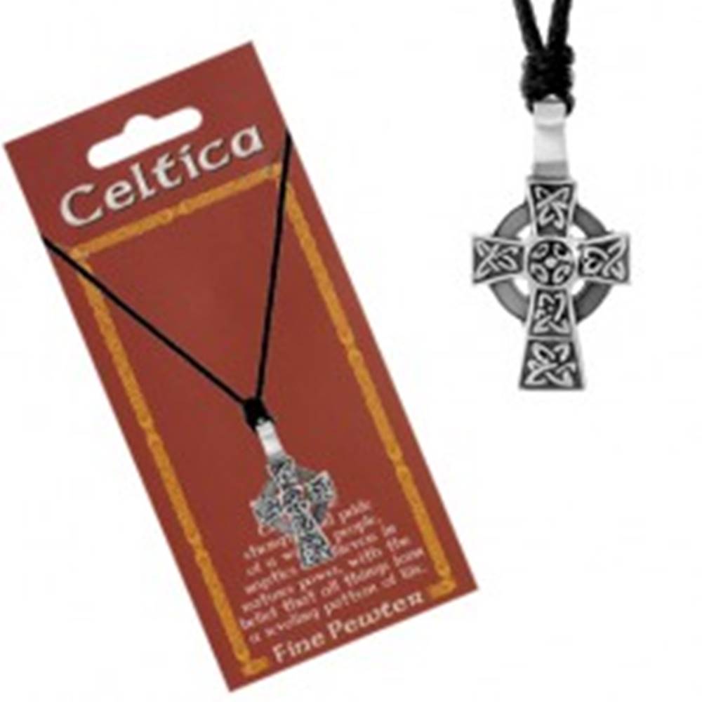 Šperky eshop Náhrdelník s čiernou šnúrkou a patinovaným príveskom, keltský kríž