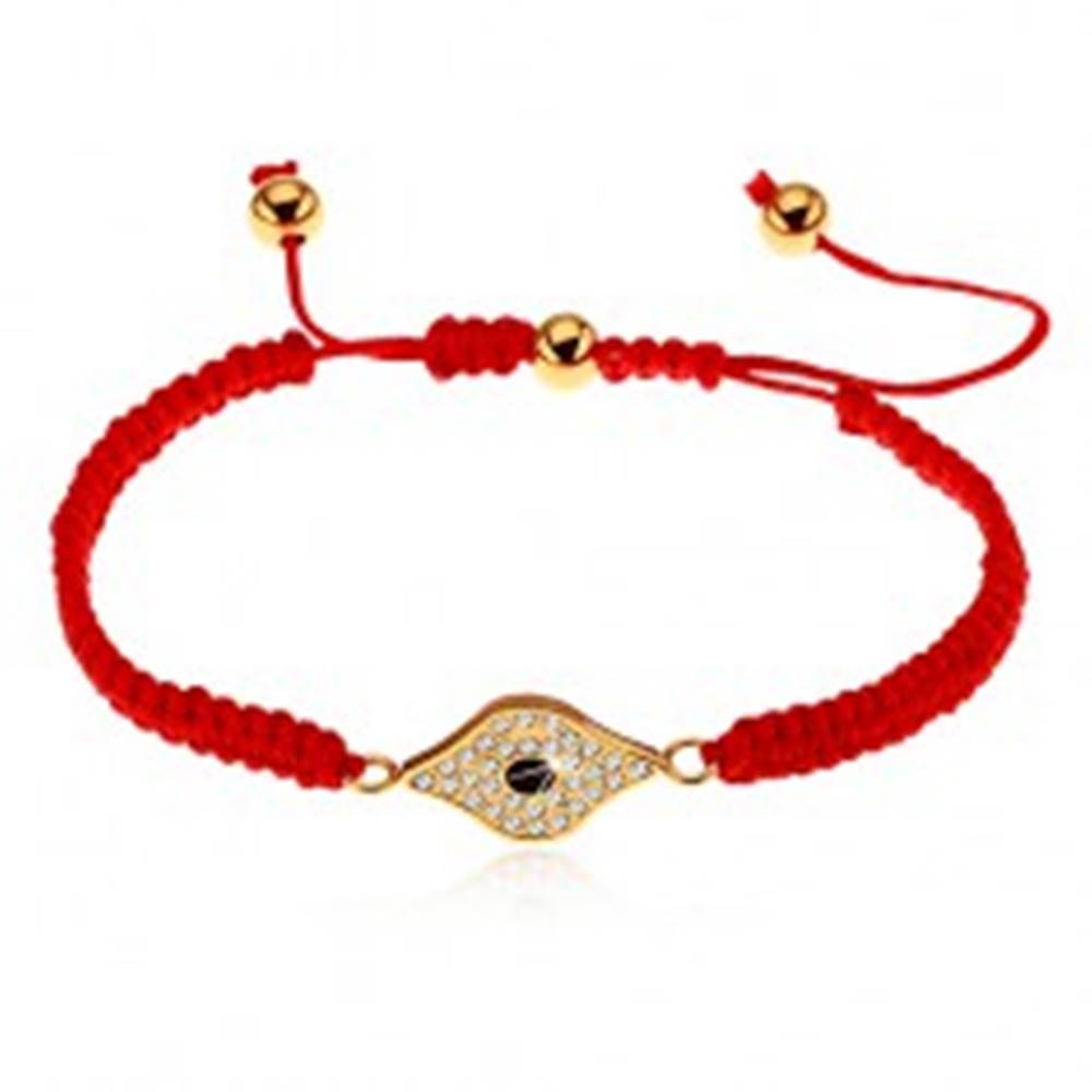 Šperky eshop Nastaviteľný červený náramok zo šnúrok, symbol oka zdobený čírymi zirkónmi