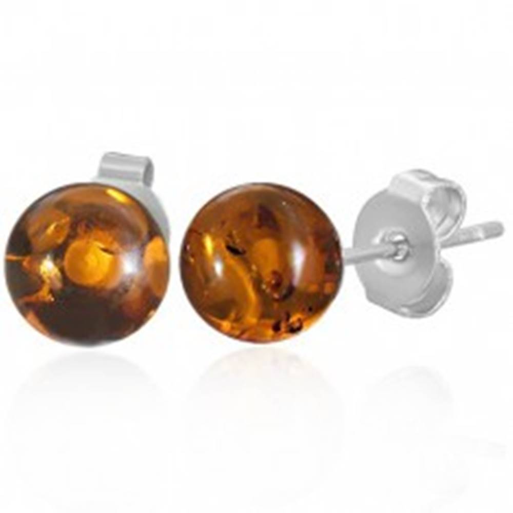 Šperky eshop Oceľové puzetové náušnice - priehľadné oranžové guličky