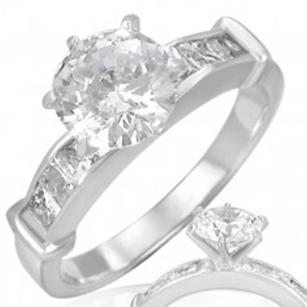Šperky eshop Oceľový prsteň - číry vystúpený okrúhly zirkón v strede - Veľkosť: 49 mm