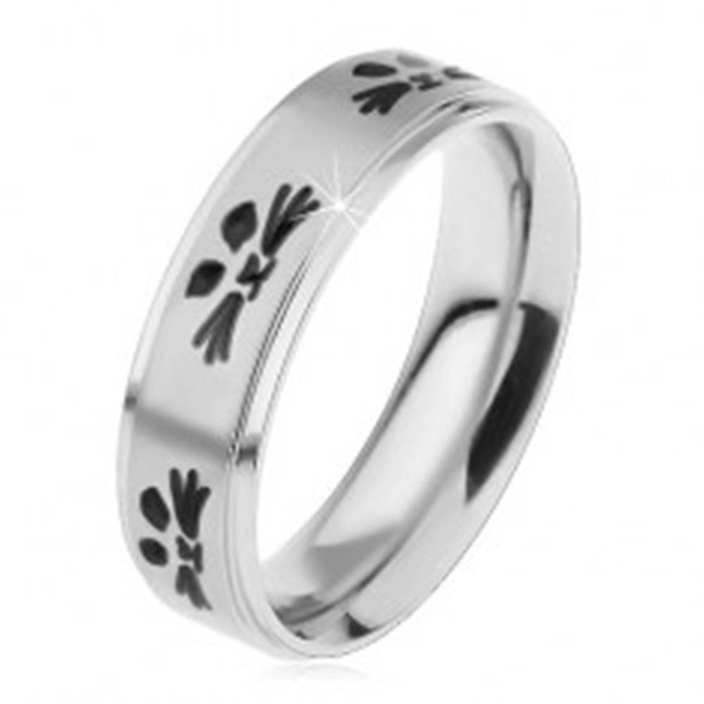 Šperky eshop Oceľový prsteň pre deti, strieborný odtieň, tváre mačičiek čiernej farby - Veľkosť: 44 mm