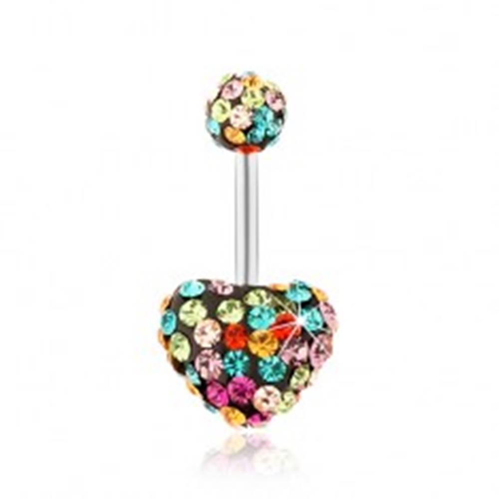 Šperky eshop Piercing do pupka, oceľ 316L, rôznofarebné zirkóny, srdce, gulička